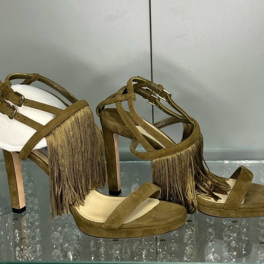 Selling elegant Jimmy Choo avocado green tassel high heel shoes. Brand New.